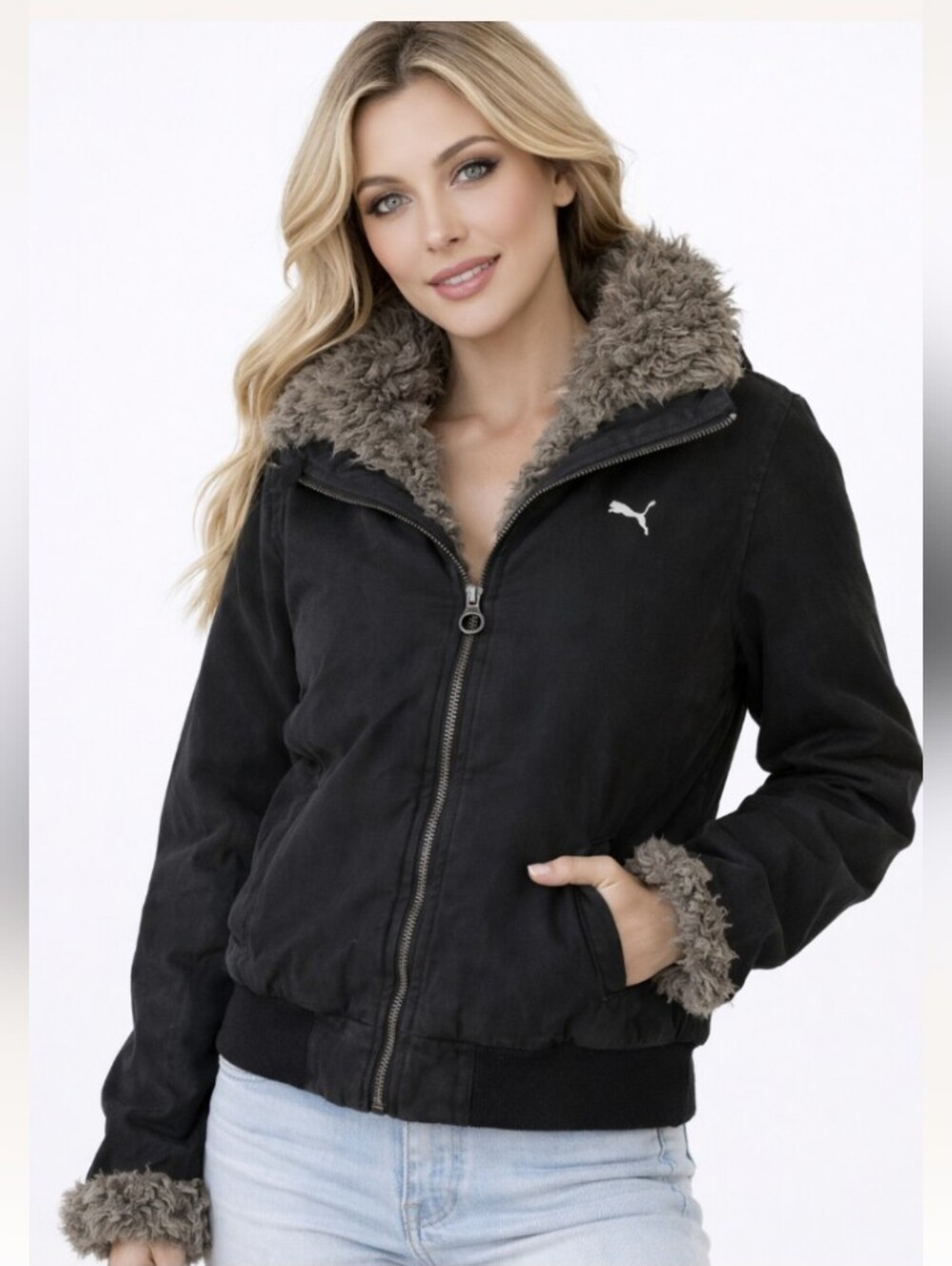 Puma Vintage Bomber Jacket • US• Faux Fur Lined • Winter Warm